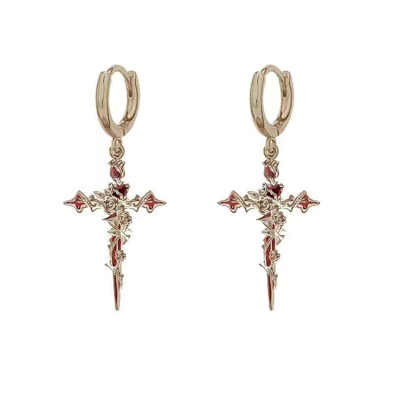 Wholesale Halloween cross thorns rose pendant earrings