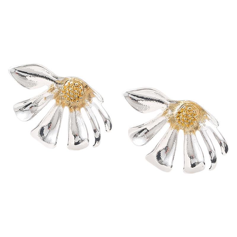Wholesale  real gold plating silver earrings pleated flower earrings