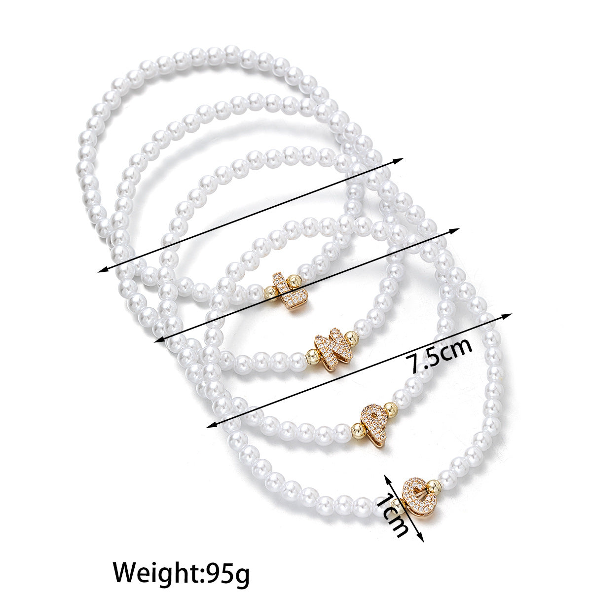 Wholesale Brass inlaid zirconium letter pearl beaded elastic anklet