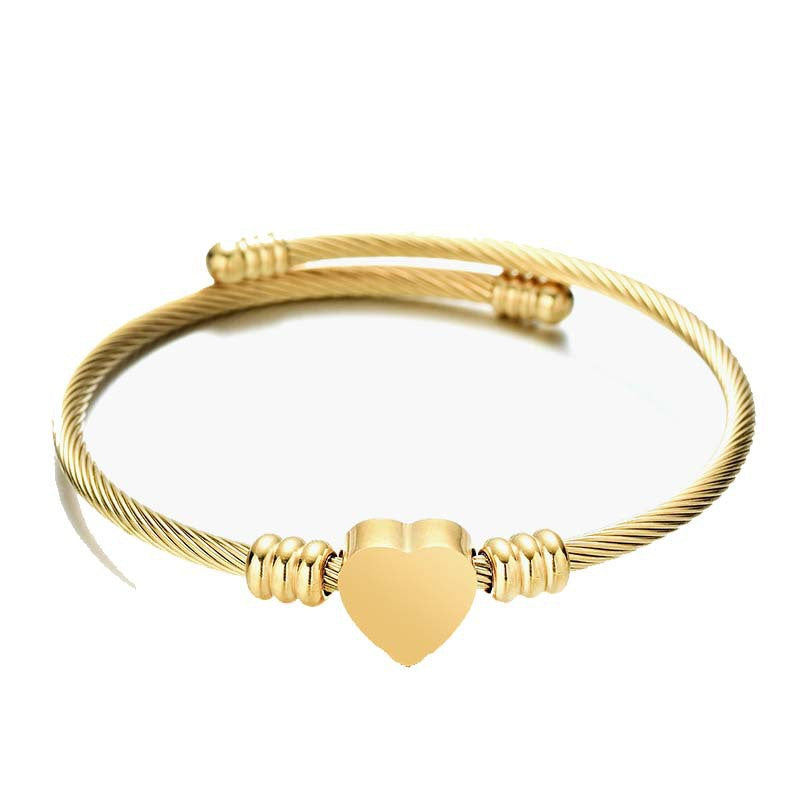 Wholesale Heart Design Gold-Plated Braided Adjustable Stainless Steel Bracelet Gift Jewelry Accessory