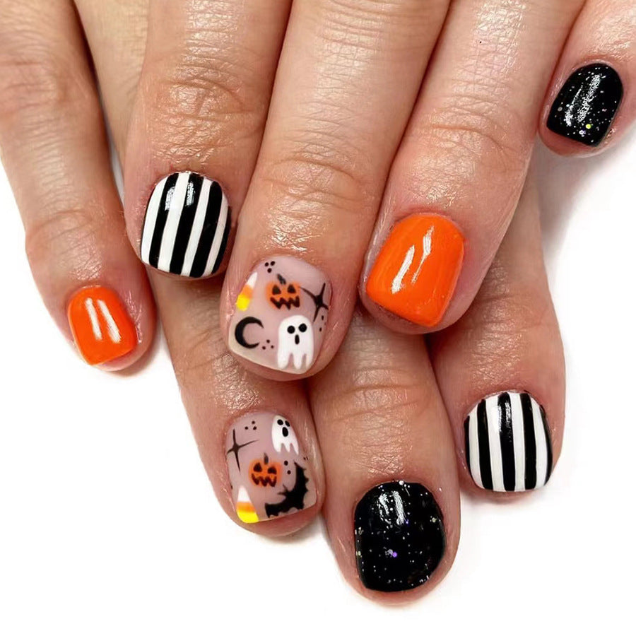 Wholesale 24 Pieces/box Halloween Ghost Pumpkin Glossy Press-on Nails Kits Nail Stickers ACC-NS-GuaiXL070