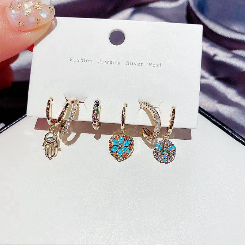 Wholesale Retro color zirconium micro earrings set