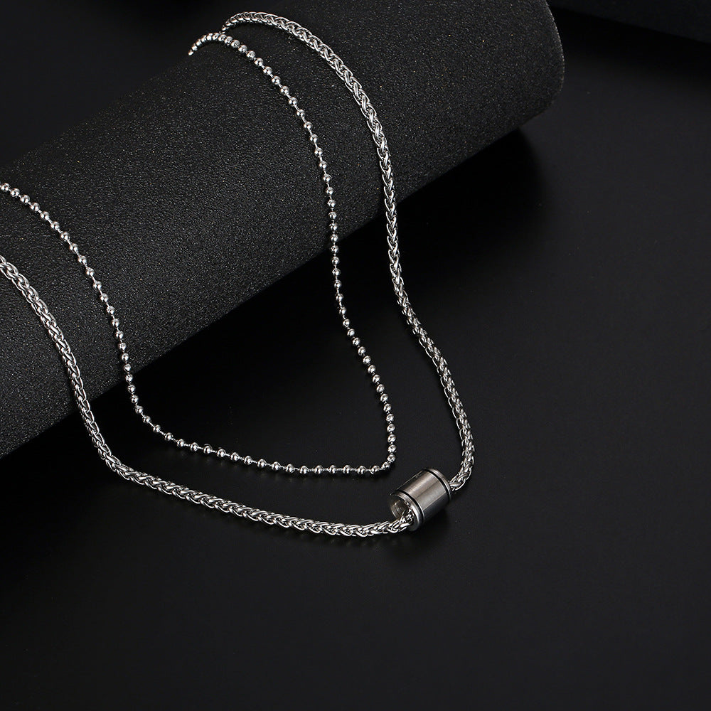 Wholesale Titanium Steel Double Layer Cylindrical Pendant Necklaces Stacking Choker Necklaces ACC-NE-Yixin004