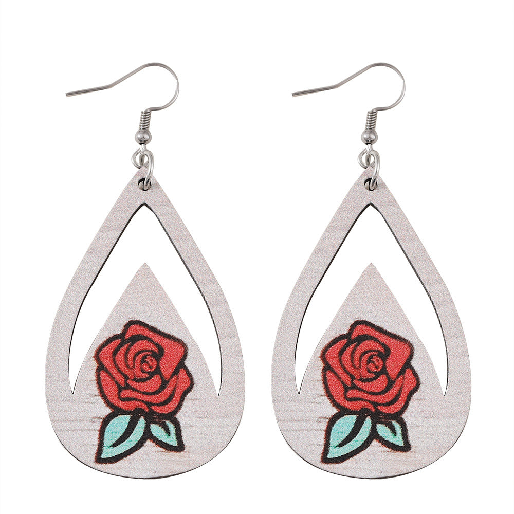Wholesale Wooden Valentine' s Day Rose Earrings