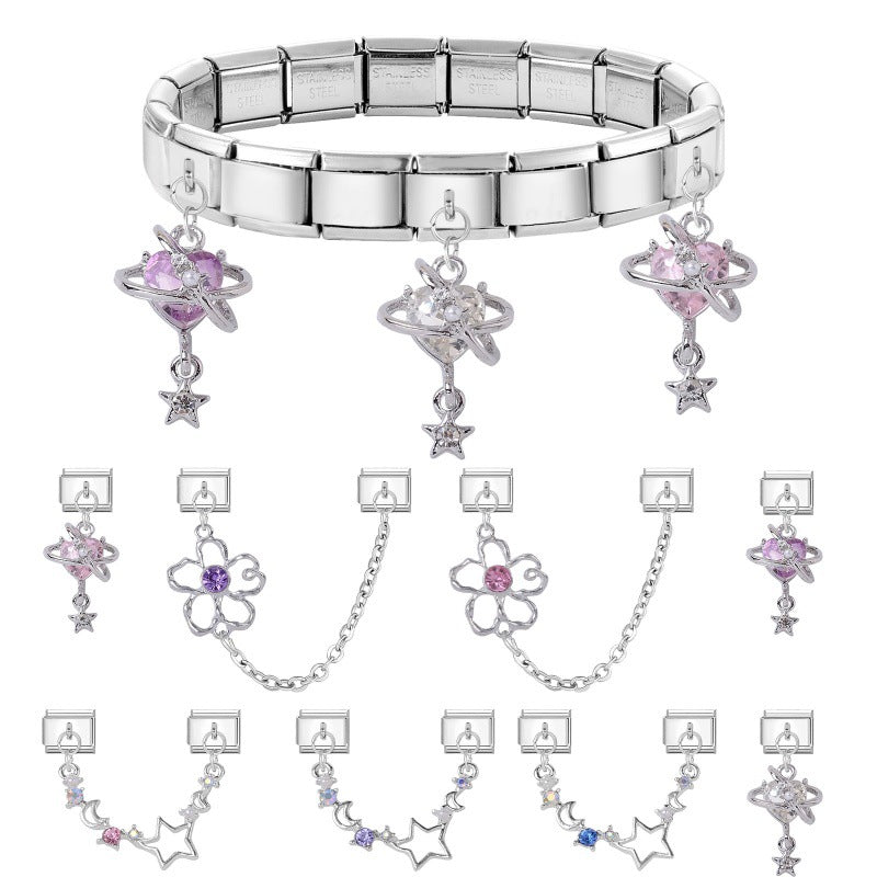 Wholesale Italian Charm Bracelet 9mm DIY Splicing Double Pendant Pentagram Stainless Steel Composable Bracelet