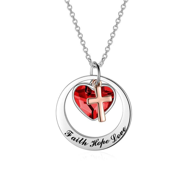 Wholesale Heart Shaped Crystal Faith Hope Love Stainless Steel Cross Necklace