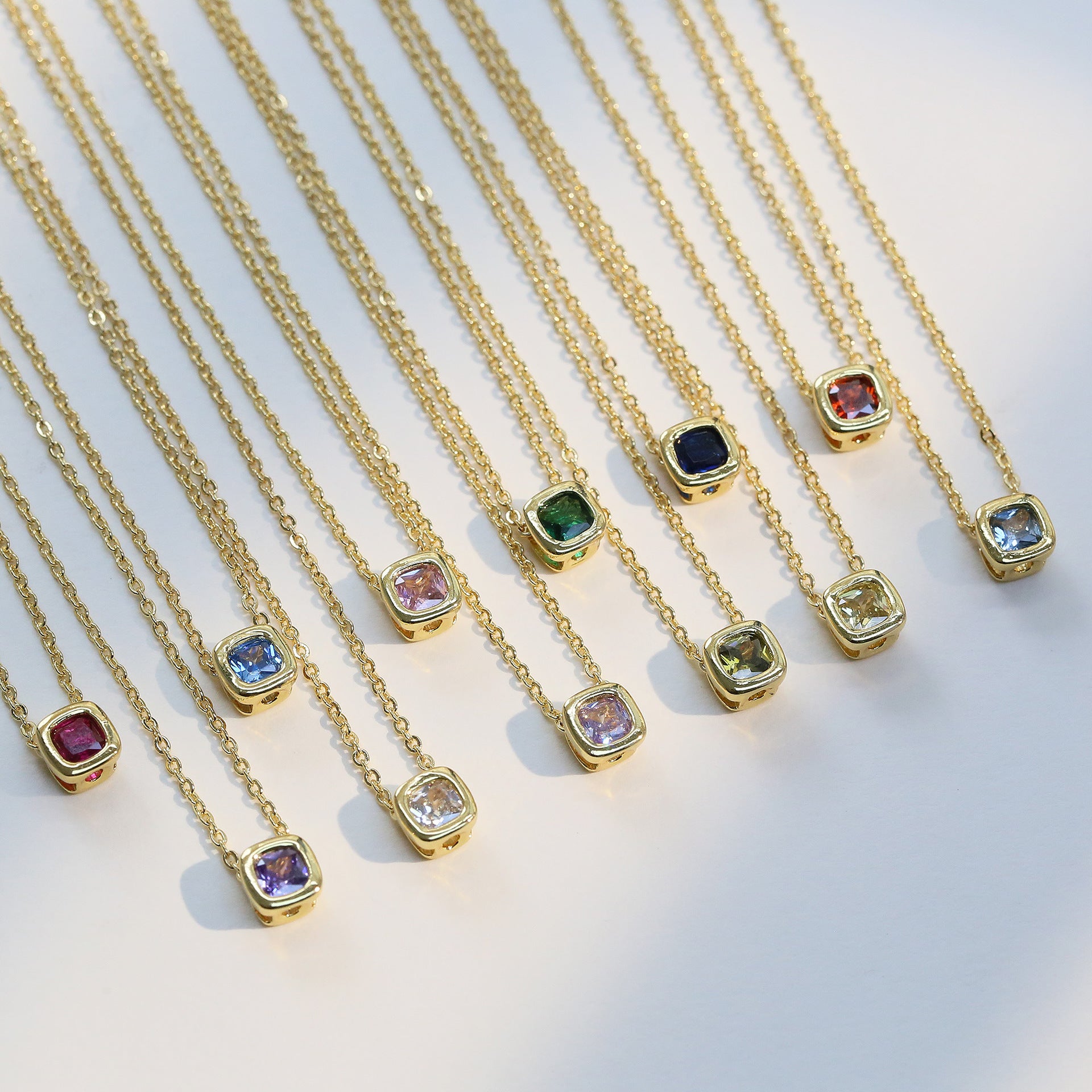Wholesale Colorful geometric square December birthstone zircon pendant necklace