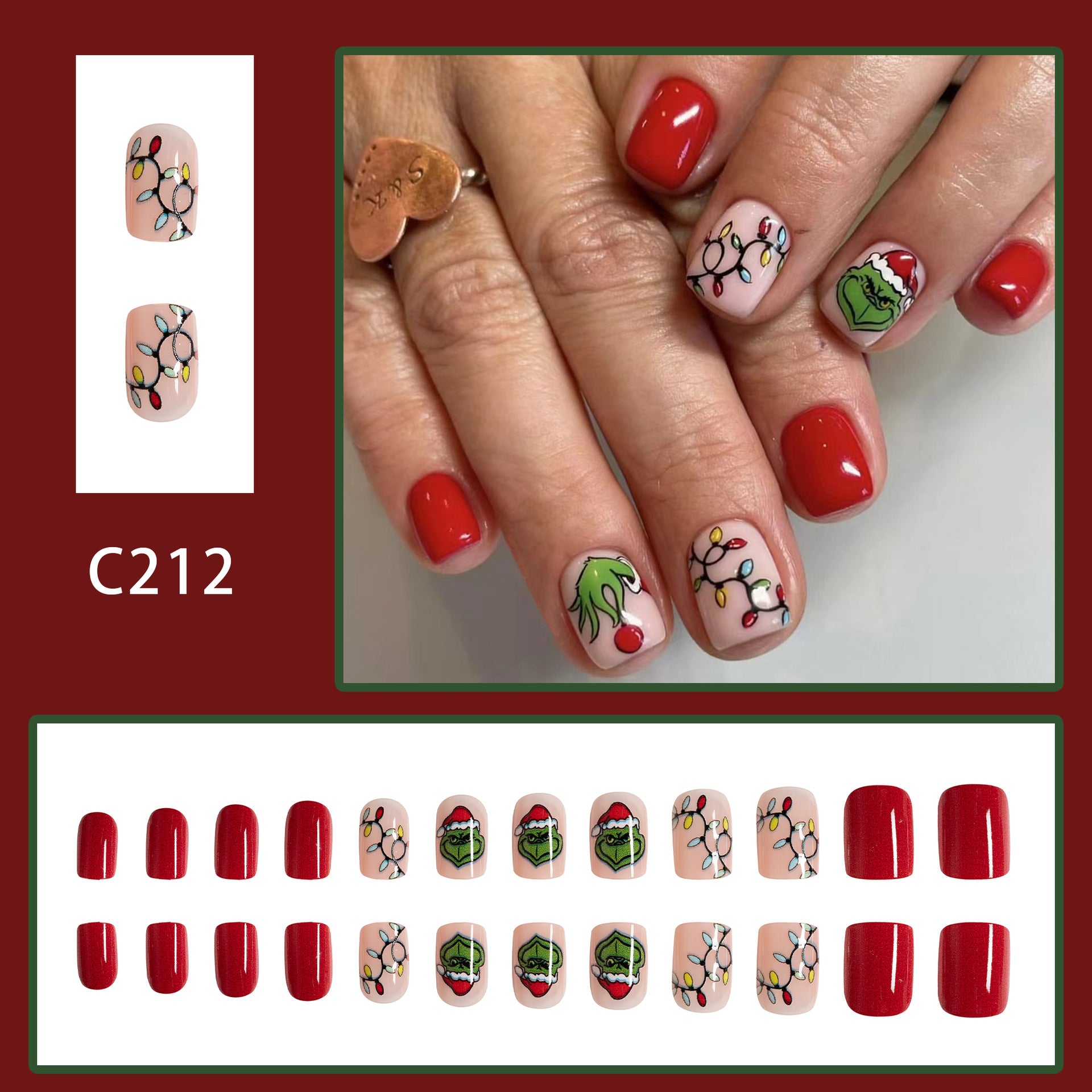 Wholesale 24 Pieces/box Christmas Lights with Manicure Press-on Nails Kits Nail Stickers ACC-NS-GuaiXL024