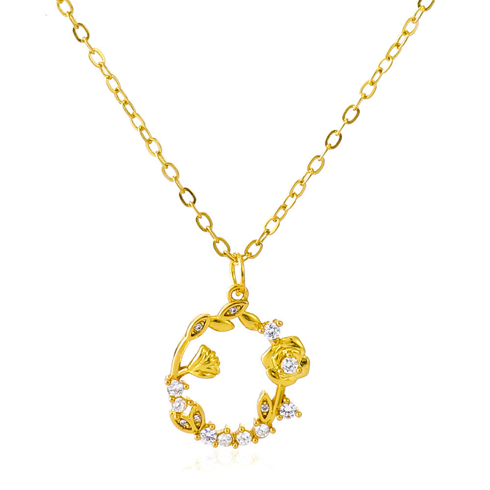 Wholesale Love Rose Necklace  Flower Heart-shaped Clavicle Chain