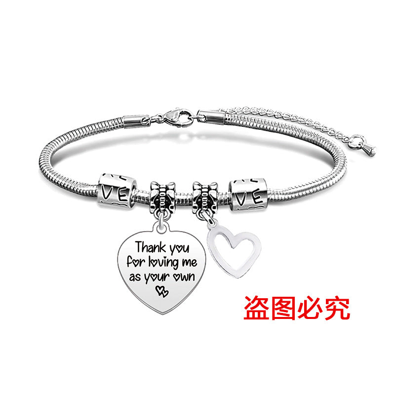 Wholesale Heart Shape Pendant Mother's Day Stainless Steel Snake Bone Bracelet Holiday Gift ACC-BT-Ganggu003