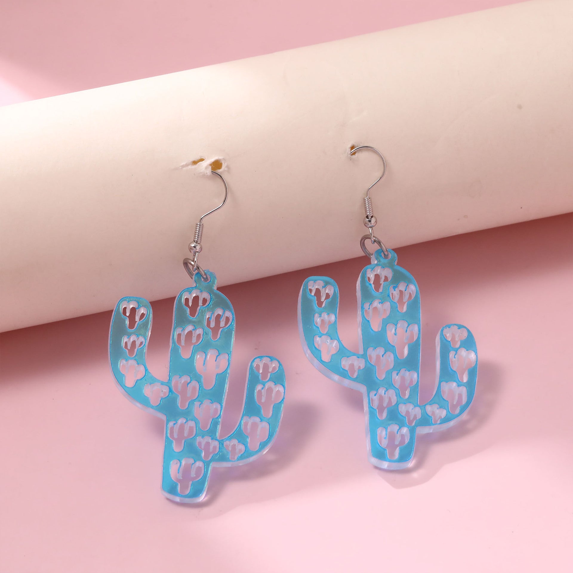 Wholesale Eco-friendly Acrylic Earrings Color Changing Cactus Shape Earrings