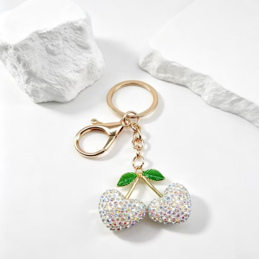 Wholesale 3D Rhinestone Cherry Heart Keychain Charm Creative Car Key Bag Pendant Decorative Accessory