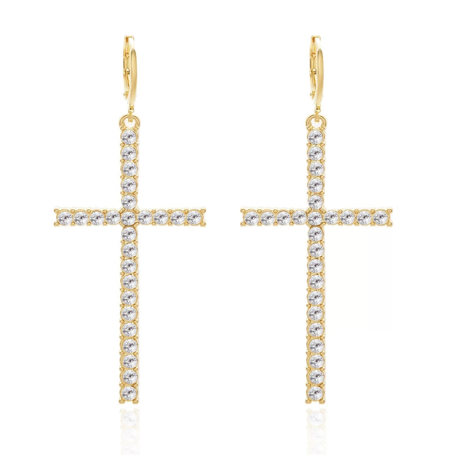 Wholesale Sweet Cool Design Rhinestone Cross Earrings Alloy Electroplated Jewelry Accessory for Everyday Wear