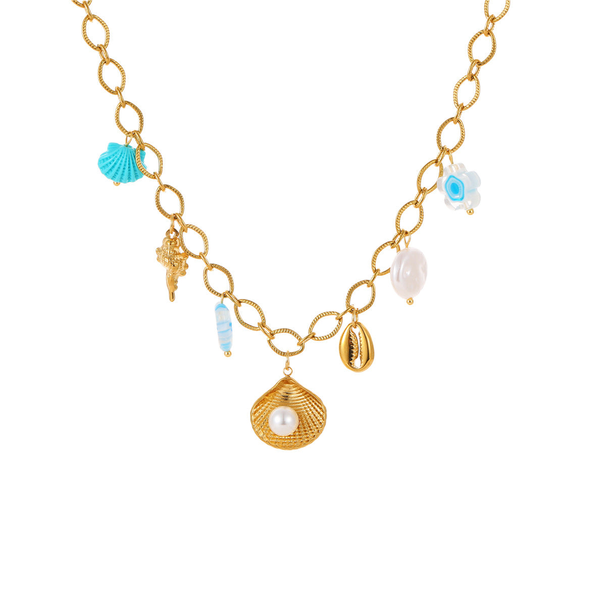 Wholesale  Summer Ocean Style Dopamine Dripping Oil Starfish Stainless Steel Necklace