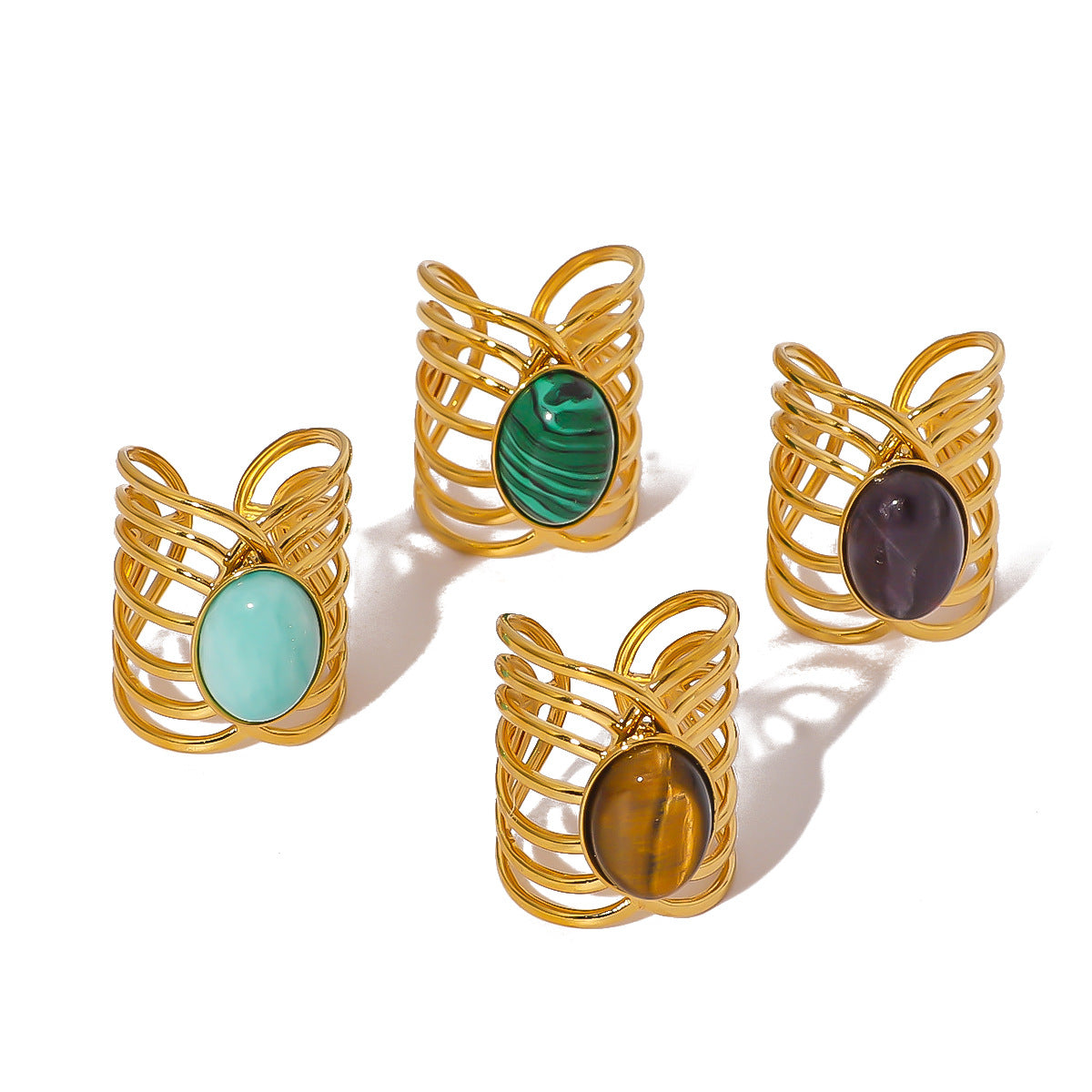 Wholesale Stainless Steel Inlaid Natural Stone Open Adjustable Rings ACC-RS-XinY010