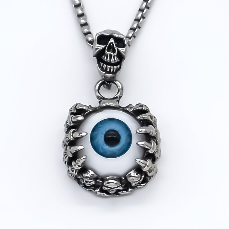 Wholesale Trendy Evil Eye Pendant Necklace For Men Silver Alloy Clavicle Chain Street Style Jewelry Accessory Resale
