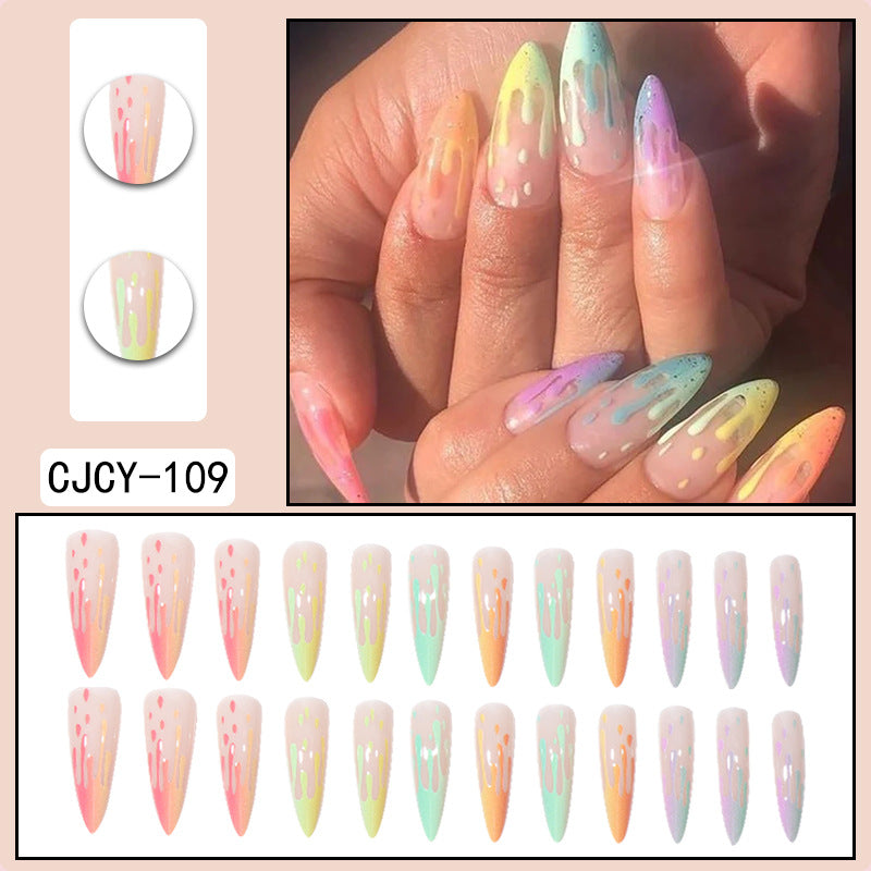 Wholesale 24 Pieces/box Rainbow Gradient Press-on Nails Kits Nail Stickers ACC-NS-Shangh004