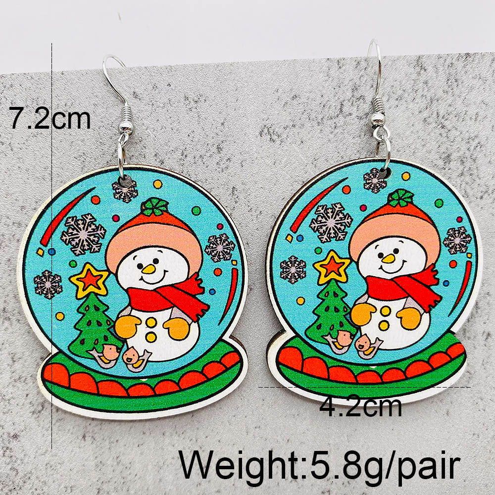Wholesale Christmas Earrings Cartoon Santa Claus  Christmas Trees Wood Ear Drop Earrings