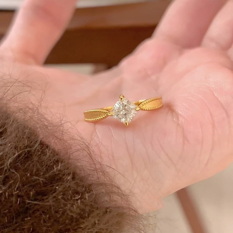 Wholesale Small square diamond star ring retro light luxury stacking ring