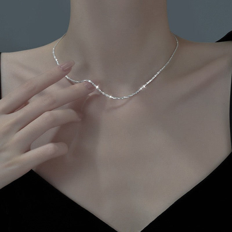Wholesale Gypsophila Sparkling Necklace for Women Italian Clavicle Chain Necklace Simple Glitter Plain Chain Stackable Design