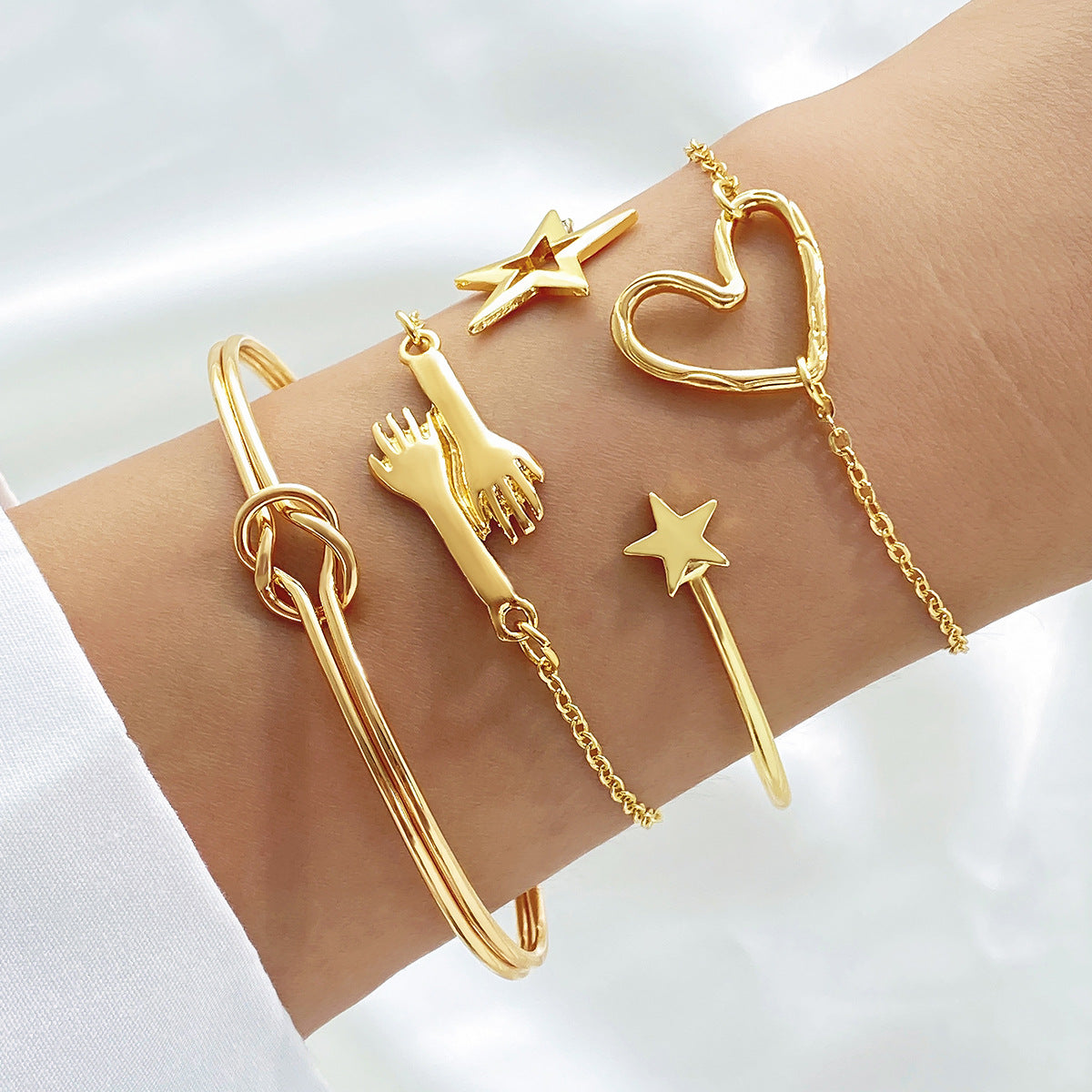 Wholesale  4pcs/set alloy love knot bracelet set creative heart love geometric cross bracelet