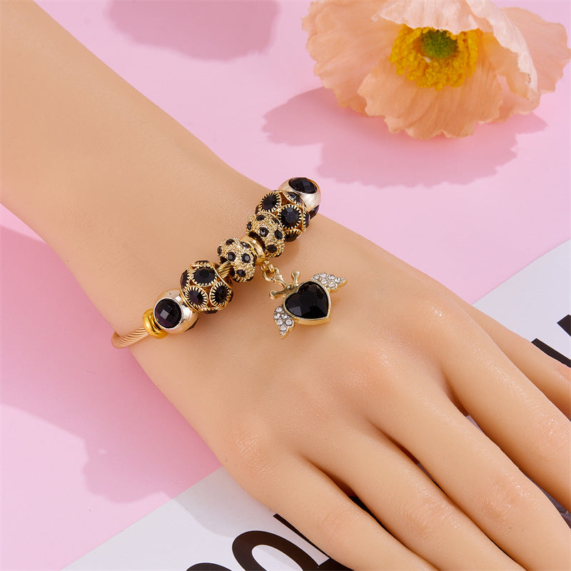 Wholesale Colorful Crystal Heart Beaded Stainless Steel Bracelet ACC-BT-QingLian001