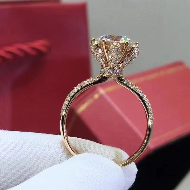 Wholesale  Diamond Ring Women's 1 karat  Mosan Six-Claw Rose Gold Non-fading Ring