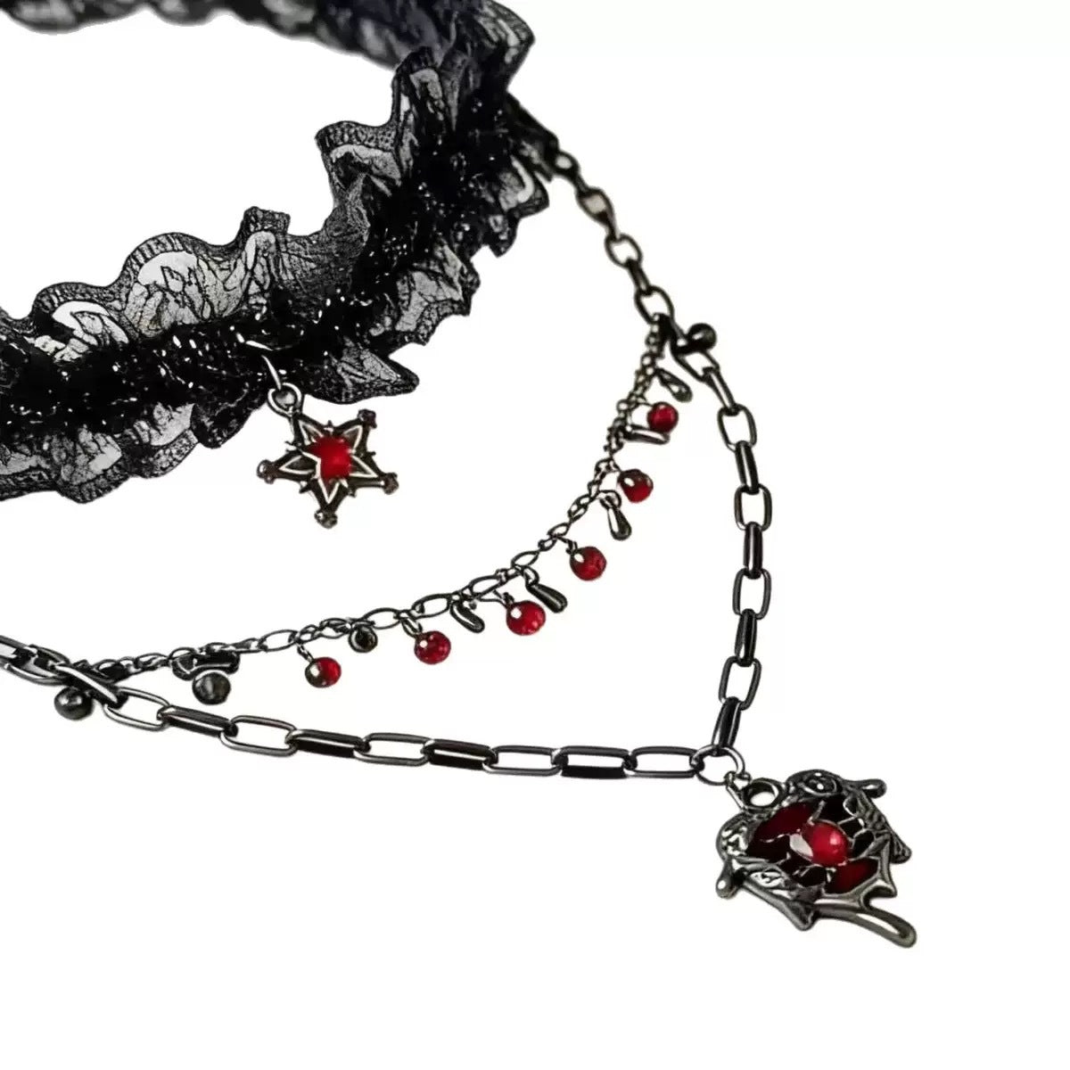 Wholesale Alloy Gothic Choker Necklace with Lace Heart Pendant,  Y2K Style Jewelry Accessory for Women