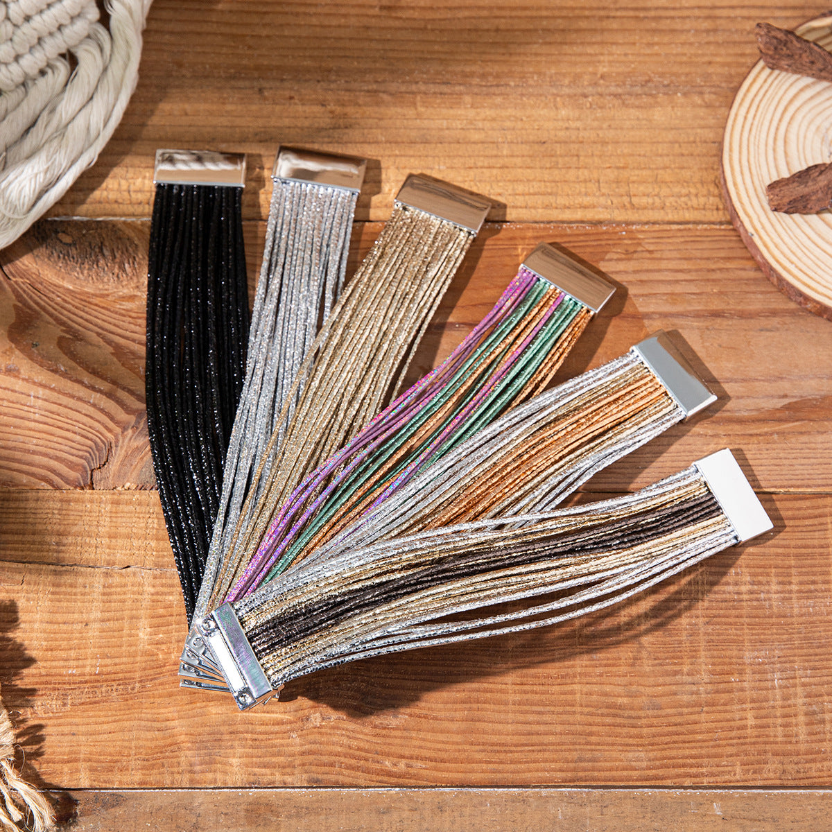 Wholesale Colorful Thin Circle Stacked PU Bracelet