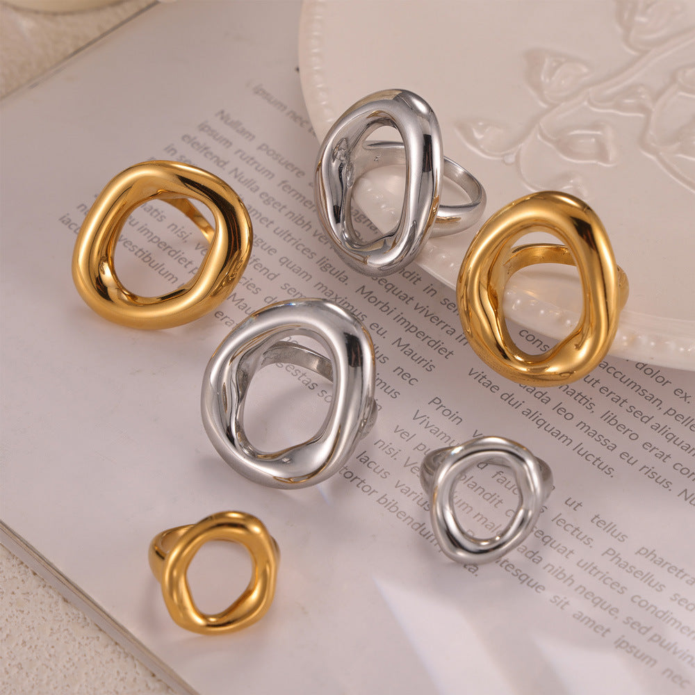 Wholesale Cold Wind Style Geometric Hollow Irregular Ring - Titanium Steel Gold-Plated Fashion Accessory