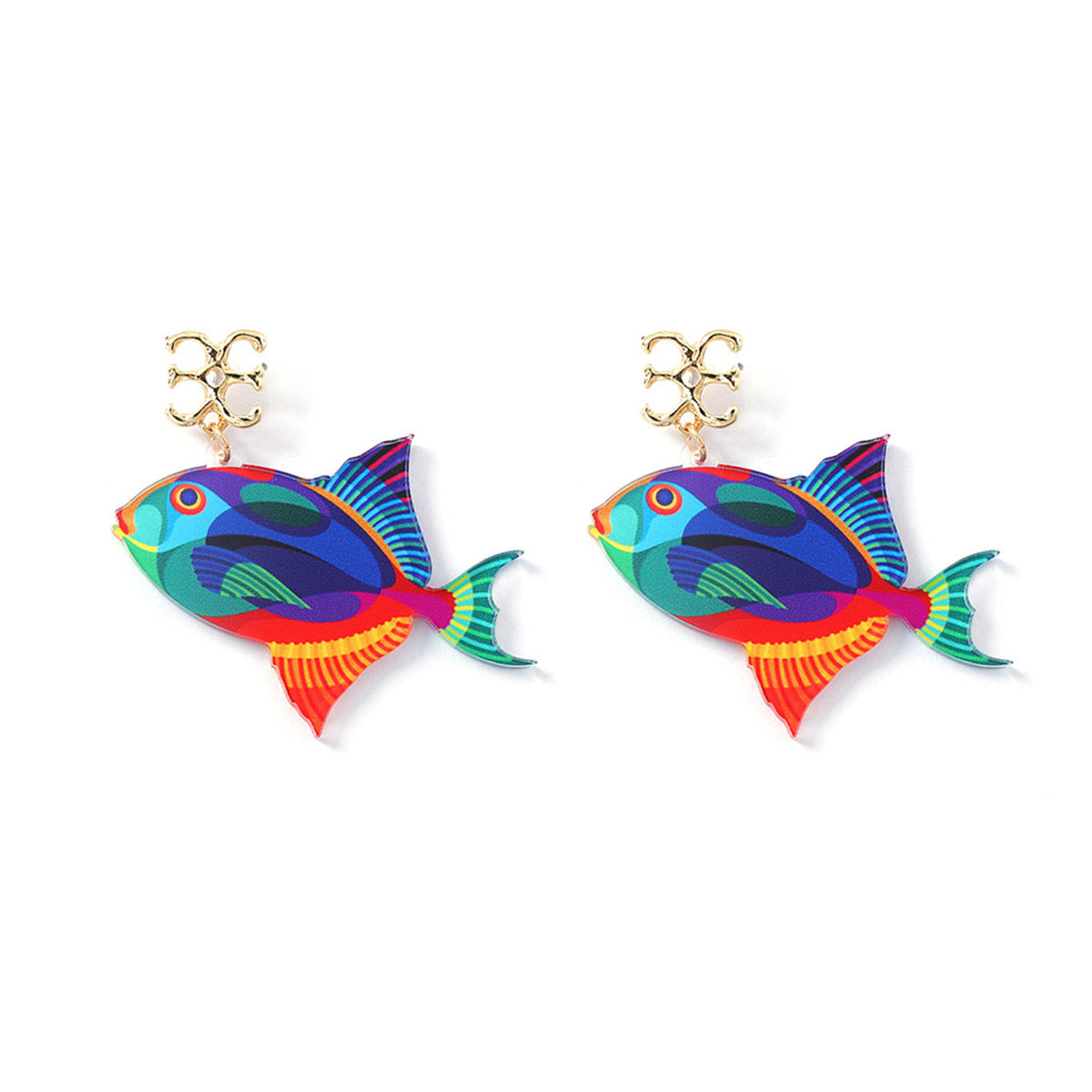 Wholesale Acrylic Blue Fish Drop Earrings Ocean Vacation Theme Boutique Resale Jewelry Accessory
