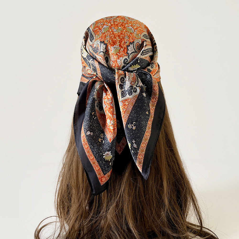 Wholesale Black and White Cashew Flower Silk  Scarf