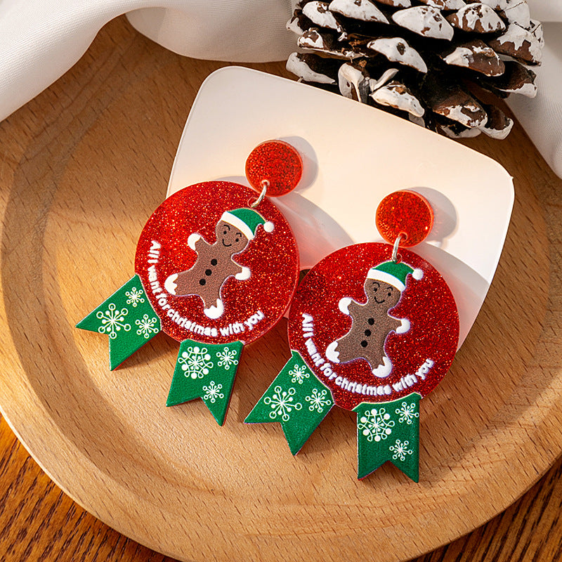Wholesale Christmas Snowman Gingerbread Acrylic Cartoon Earrings ACC-ES-MDD077