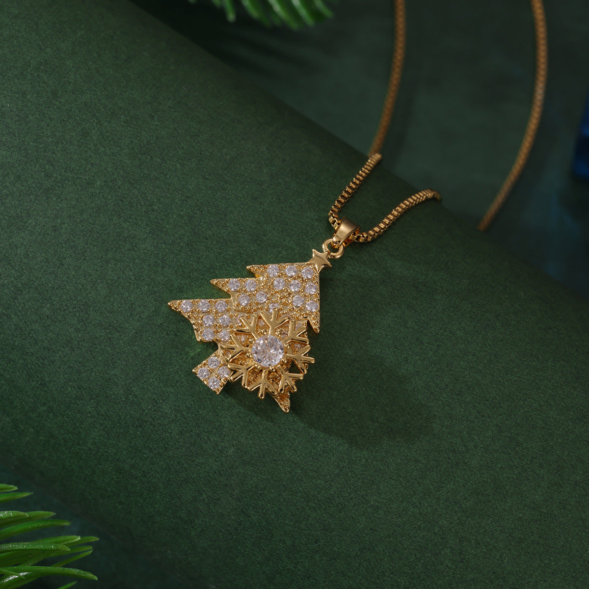 Wholesale Christmas zircon snowflake Christmas tree rotatable stress relief necklace
