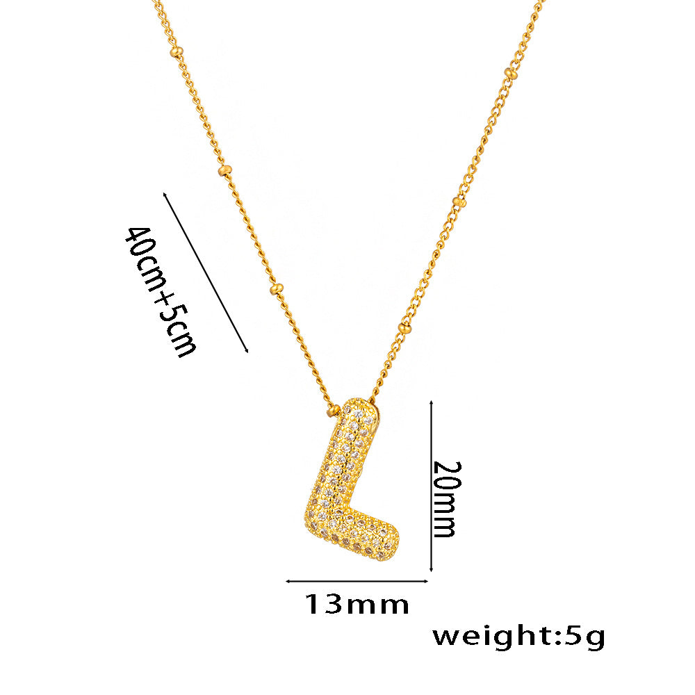 Wholesale Micro-Inlaid Zirconia Letter Pendant Necklace ACC-NE-KuCai012
