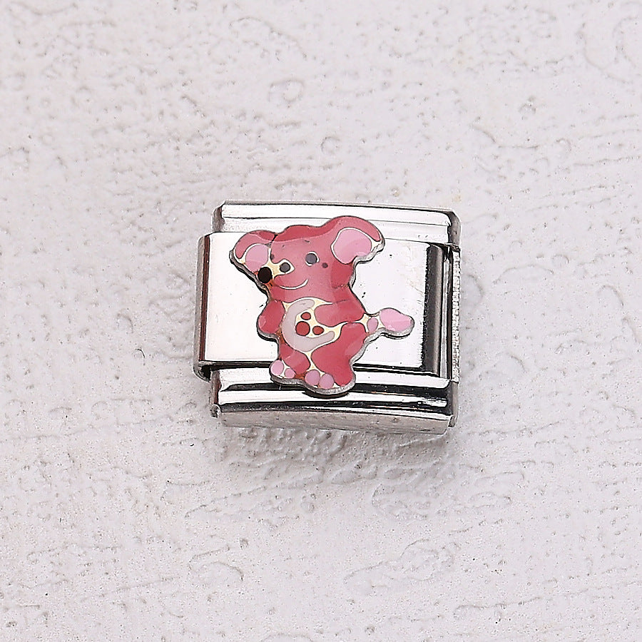 Wholesale 10pcs Italian Charm Bracelet 9mm DIY Splicing Cartoon Bear Pet Dog Stainless Steel Composable Bracelet