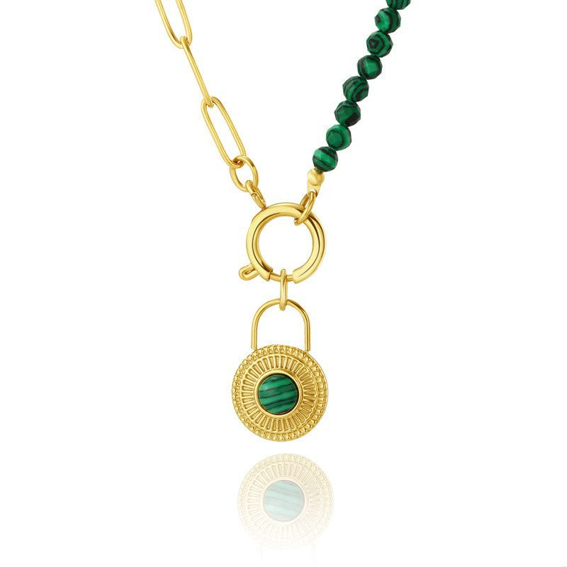Wholesale  Green Combination Malachite Necklace Titanium Steel  Retro Double Layer Clavicle Chain