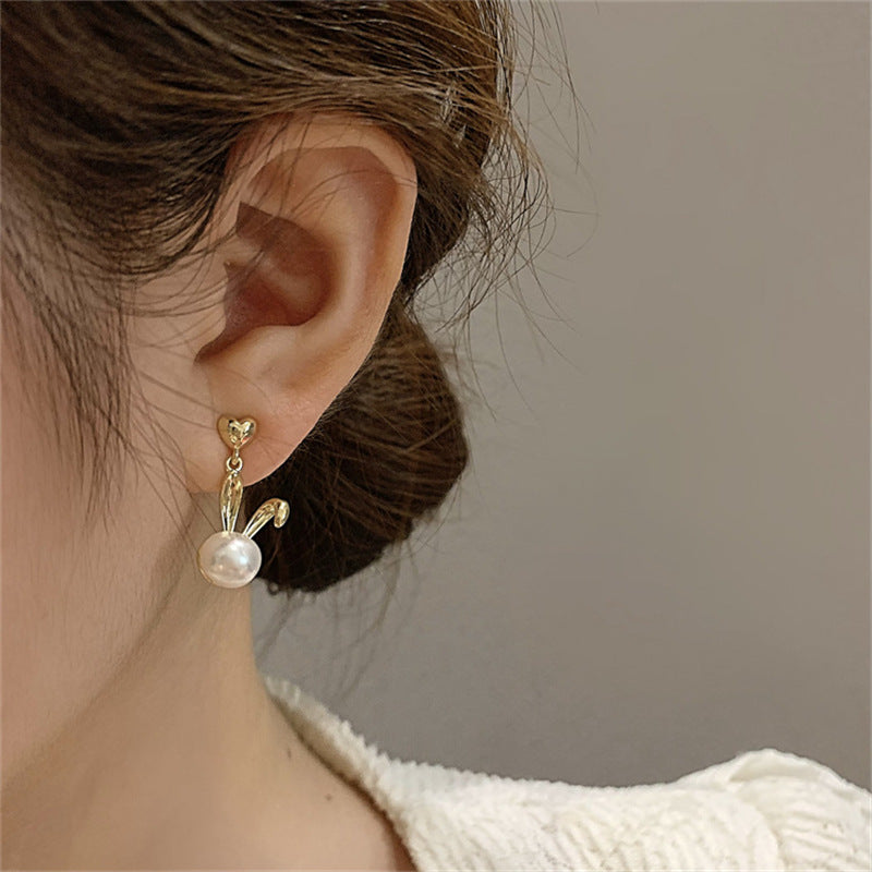 Wholesale rabbit pearl silver needle earrings