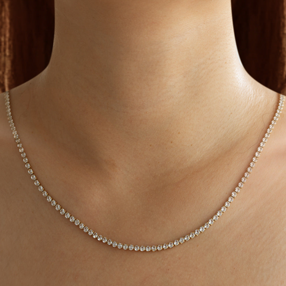 Wholesale Chic Gold Plated Stainless Steel Zircon Chain Necklace for Women Fashion Jewelry Gift