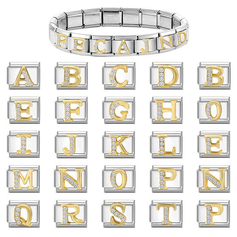 Wholesale 9mm Italian Charm Starter Bracelets DIY Letter Series Stainless Steel Composable Bracelet