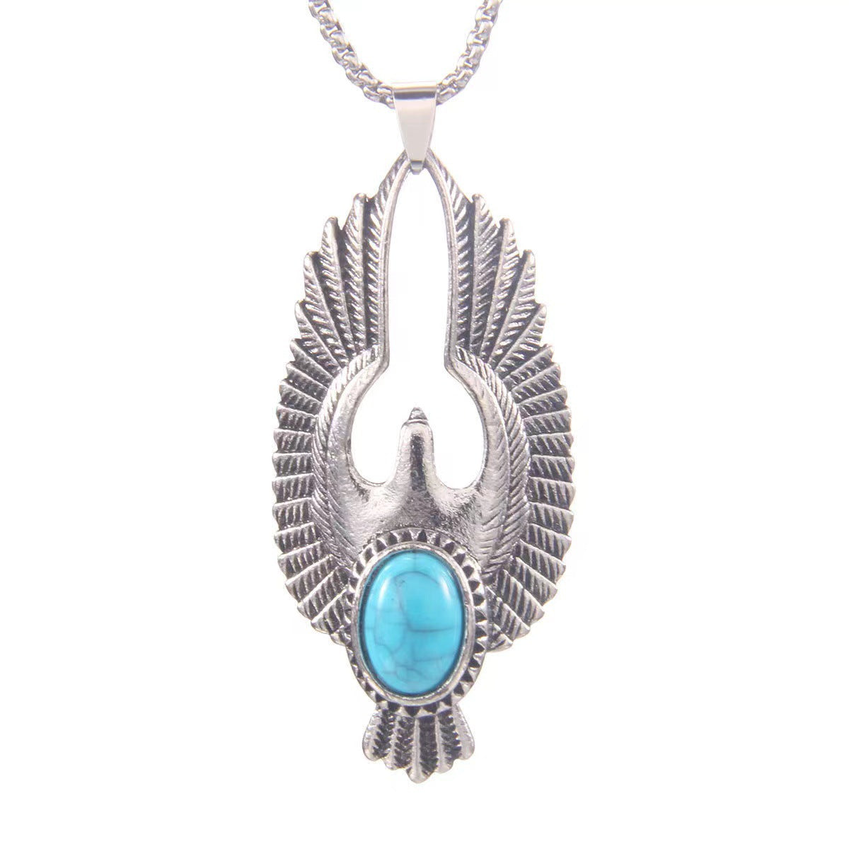 Wholesale punk vintage titanium steel polished turquoise eagle necklace