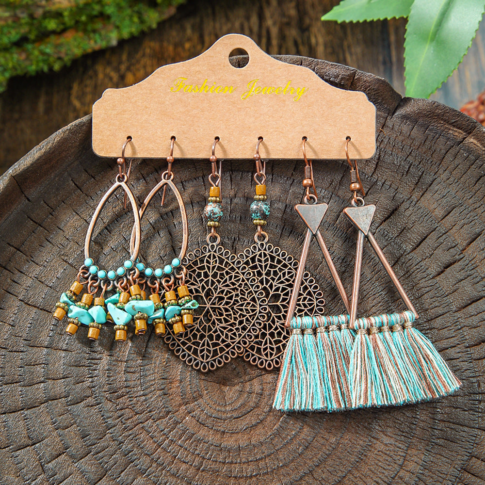 Wholesale Retro Irregular Tassel Earrings Set 3 Piece Alloy Fashion Jewelry for Boutique Resale