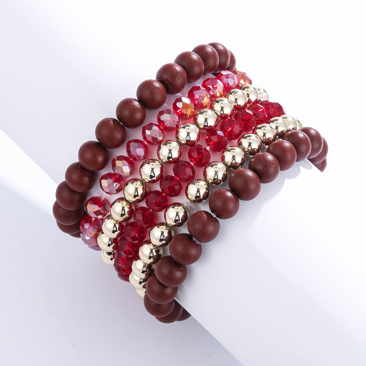 Wholesale  popular Bohemian style color wooden beads Crystal stacked six-piece bracelet