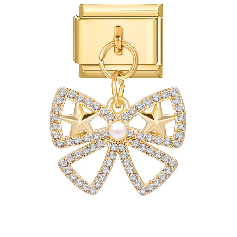 Wholesale  Bow  Italian Charm Bracelet 9mm DIY Creative Gold Bottom Stainless Steel Composable Bracelet