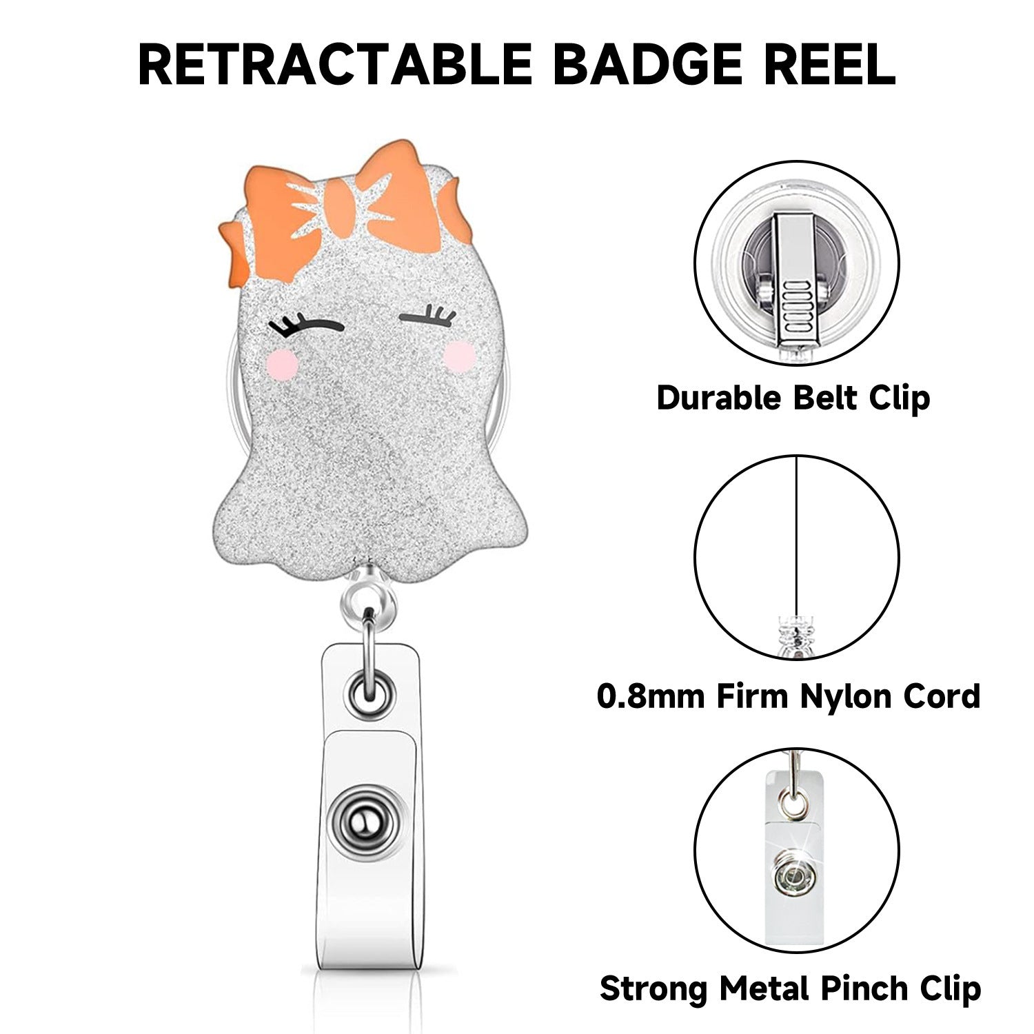 Wholesale  Skull Black Cat Retractable Badge Reel with Glitter Acrylic,  Resale Accessory