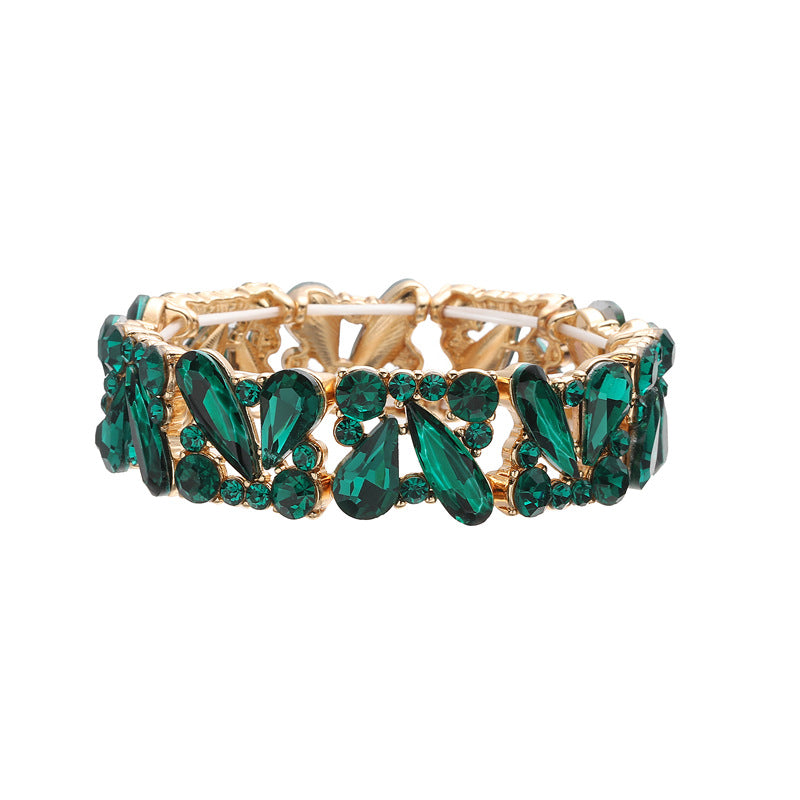 Wholesale Retro Wide Teardrop Crystal Bangle Gold Tone Alloy Rhinestone Bracelet Boutique Resale Jewelry Gift