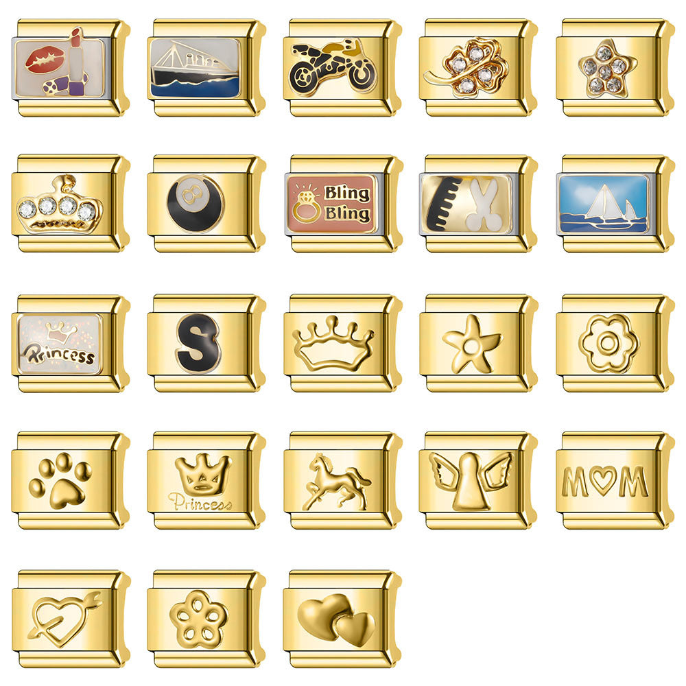 Wholesale Italian Charm Bracelet 9mm DIY Splicing Gold Plated Series Stainless Steel Composable Bracelet