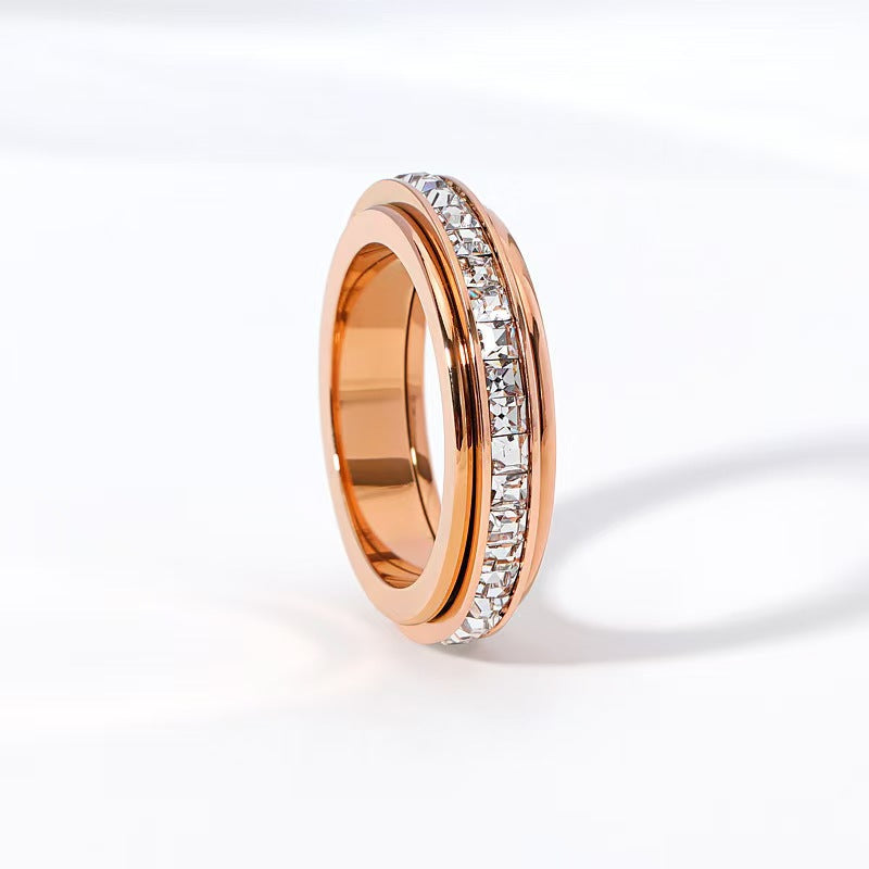 Wholesale Single Row of Square Diamonds,  Double Rotatable Lucky Charm Ring