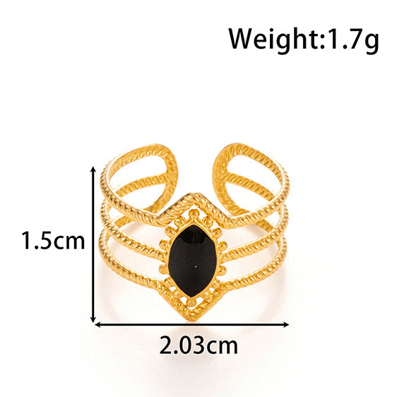 Wholesale Titanium steel  drop oil geometric leaves opening adjustable ring