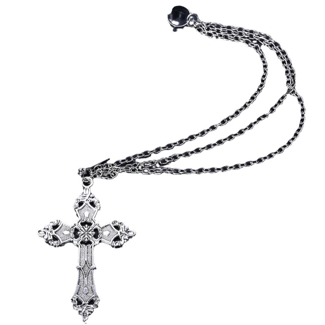 Wholesale  retro gothic punk style inlaid gemstone cross pendant necklace
